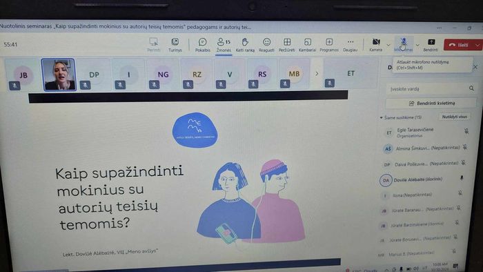 Pedagogams organizuotas seminaras „Kaip supažindinti mokinius su autorių teisių temomis?“